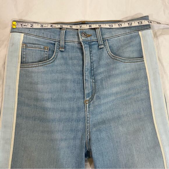 Veronica Beard Carly Air Tux Striped 11” Kick Flare Jean frayed ankle size 28 - Picture 8 of 16